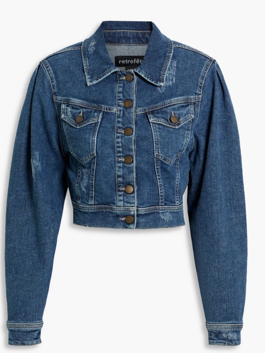 Retrofte Daria Cropped Distressed Denim Jacket In Blue Size M